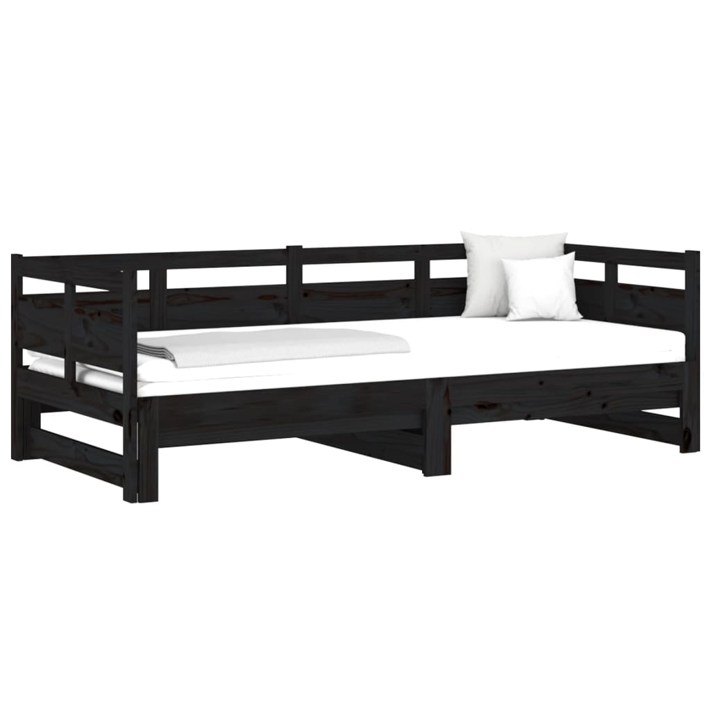 Sleek Black Metal Pull-Out Day Bed Frame 2x(90x190) cm