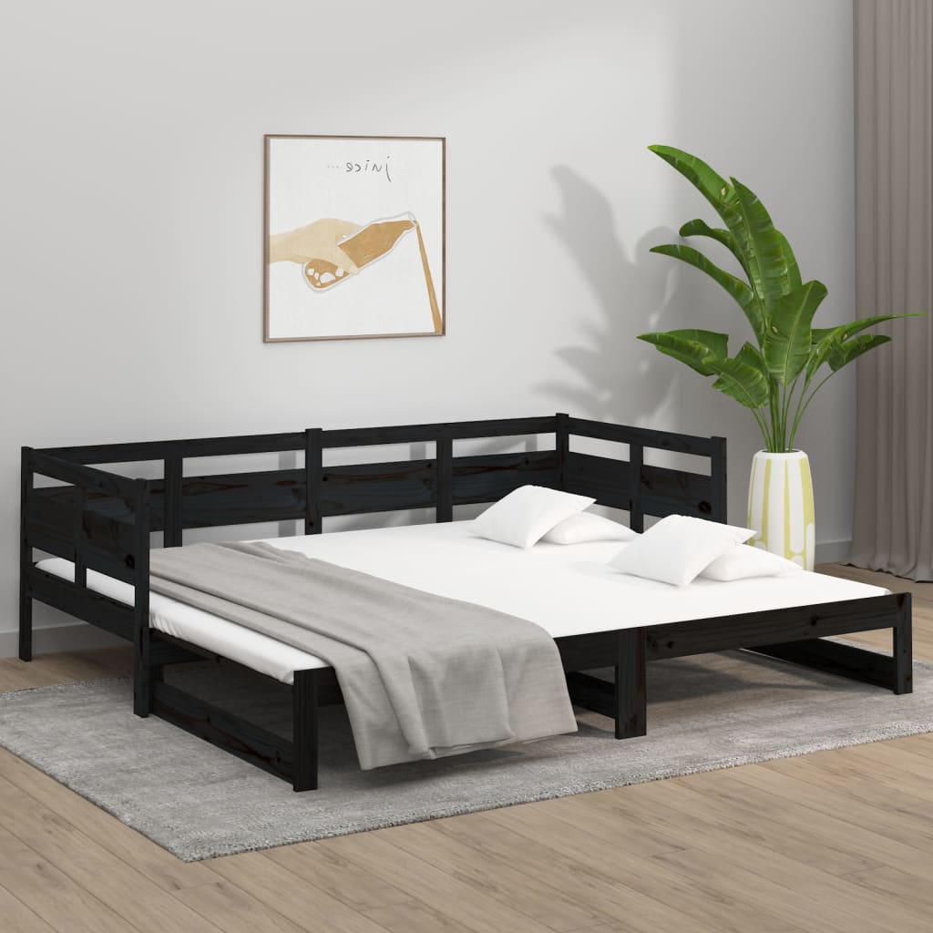 Sleek Black Metal Pull-Out Day Bed Frame 2x(90x190) cm