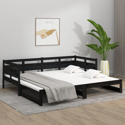 Sleek Black Metal Pull-Out Day Bed Frame 2x(90x190) cm