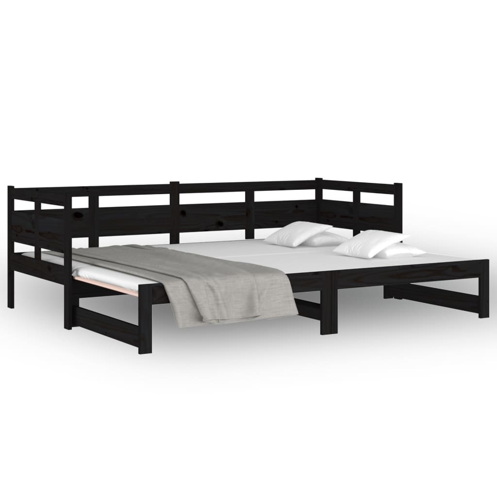 Sleek Black Metal Pull-Out Day Bed Frame 2x(90x190) cm