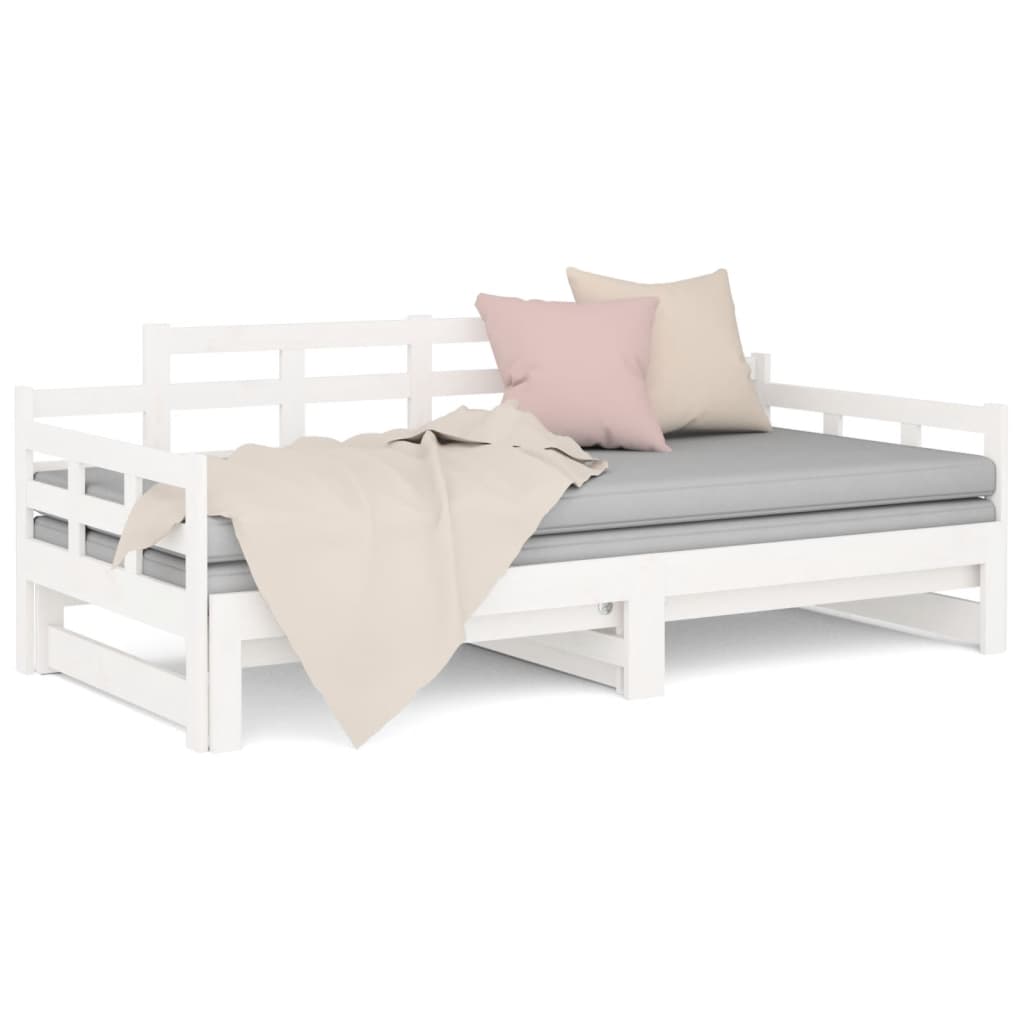 White Solid Pine Pull-out Day Bed Frame - No Mattress Included