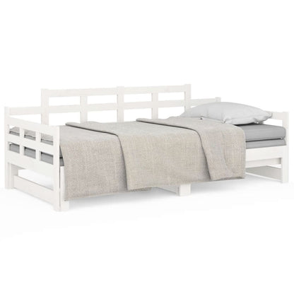 White Wooden Pull-Out Day Bed Frame - No Mattress, 2x(90x190) cm