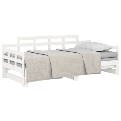 White Wooden Pull-Out Day Bed Frame - No Mattress, 2x(90x190) cm