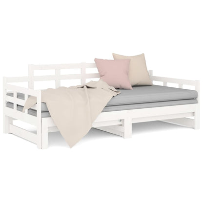 White Wooden Pull-Out Day Bed Frame - No Mattress, 2x(90x190) cm