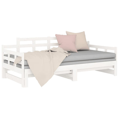 White Wooden Pull-Out Day Bed Frame - No Mattress, 2x(90x190) cm