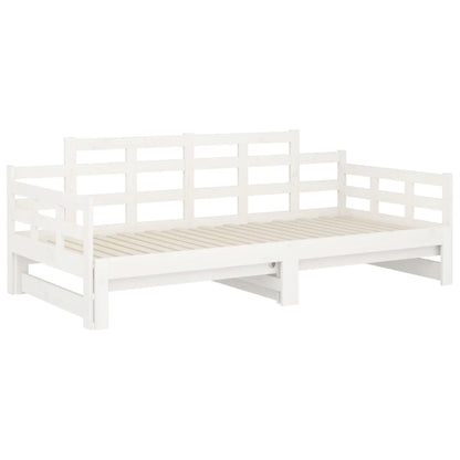 White Wooden Pull-Out Day Bed Frame - No Mattress, 2x(90x190) cm