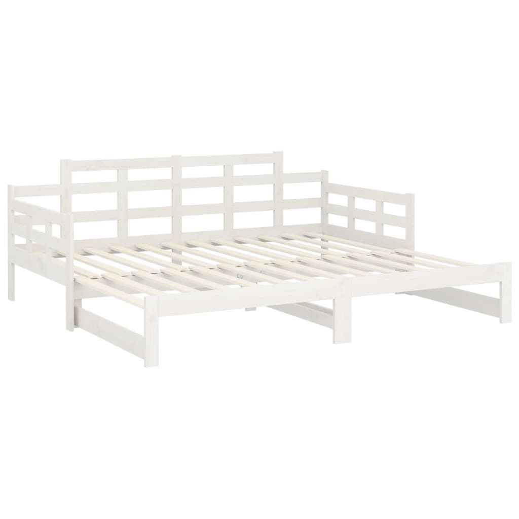 White Wooden Pull-Out Day Bed Frame - No Mattress, 2x(90x190) cm