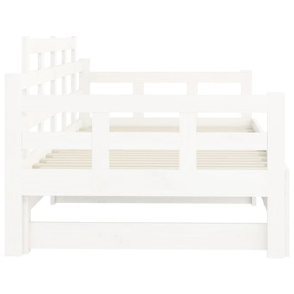 White Wooden Pull-Out Day Bed Frame - No Mattress, 2x(90x190) cm