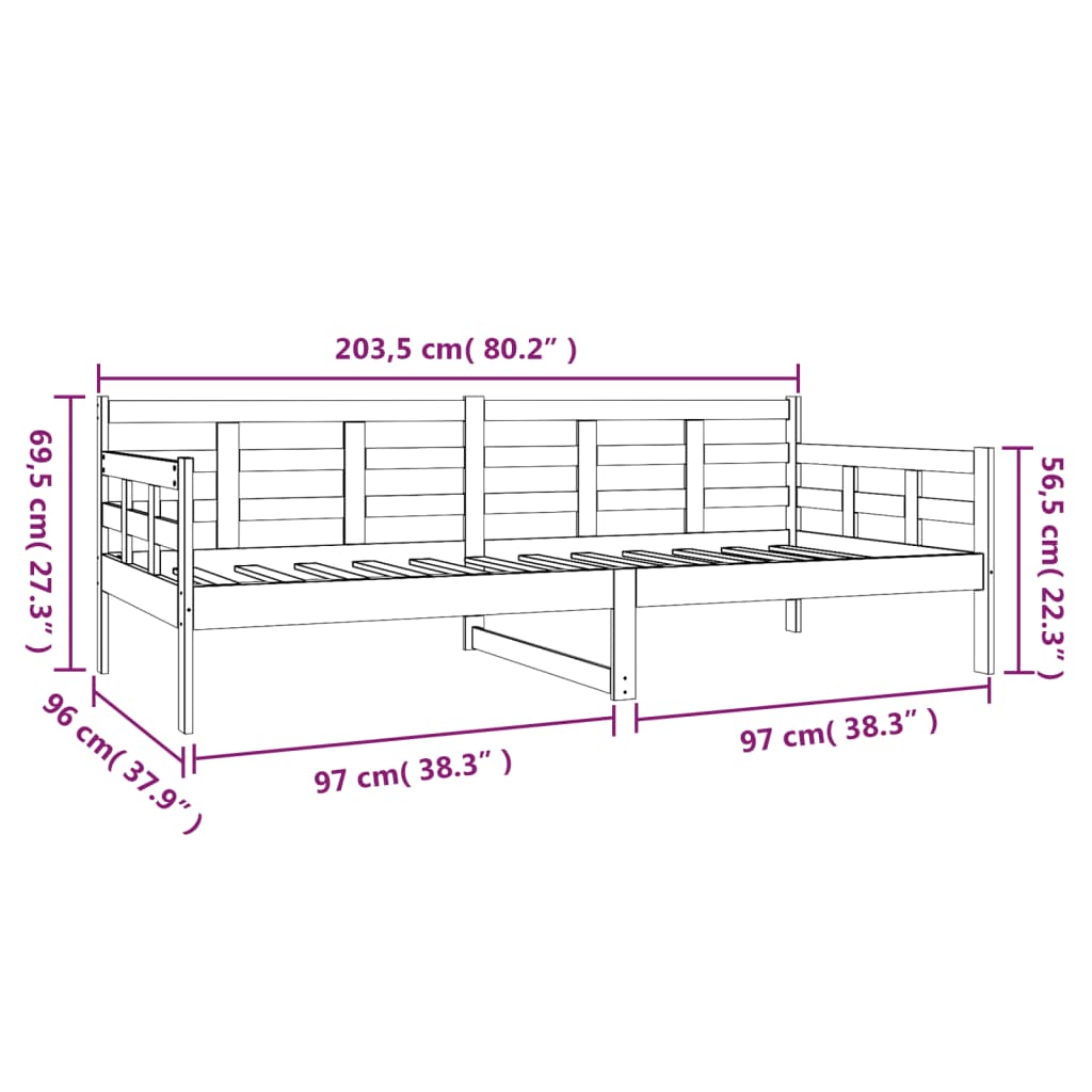 White Solid Pine Day Bed Frame 90x200 cm - No Mattress Included