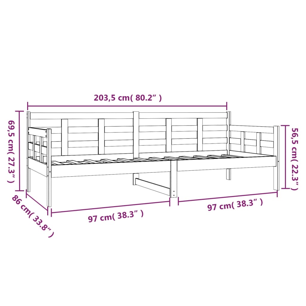 White Solid Pine Wood Day Bed Frame 80x200 cm - No Mattress