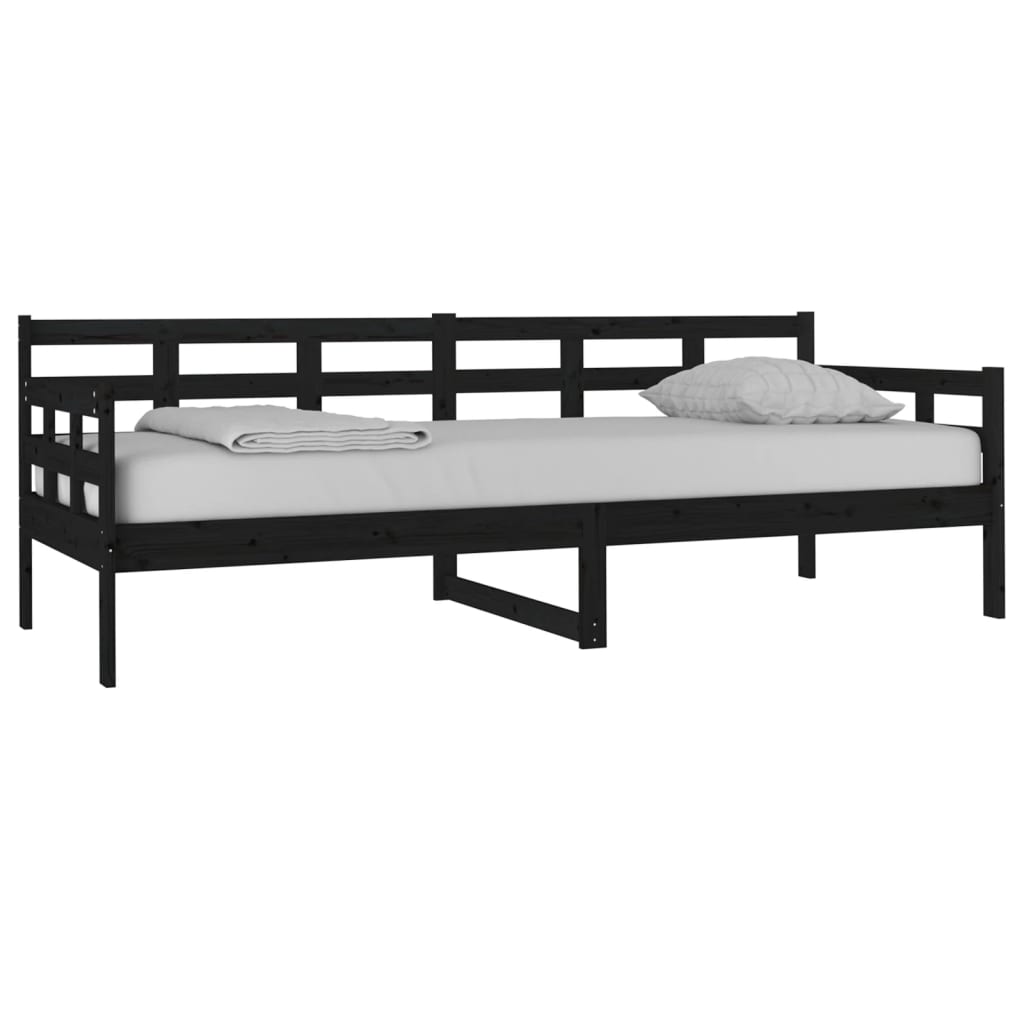 Black Solid Pine Wood Day Bed Frame 80x200 cm - No Mattress Included