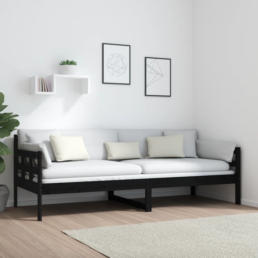 Black Solid Pine Wood Day Bed Frame 80x200 cm - No Mattress Included
