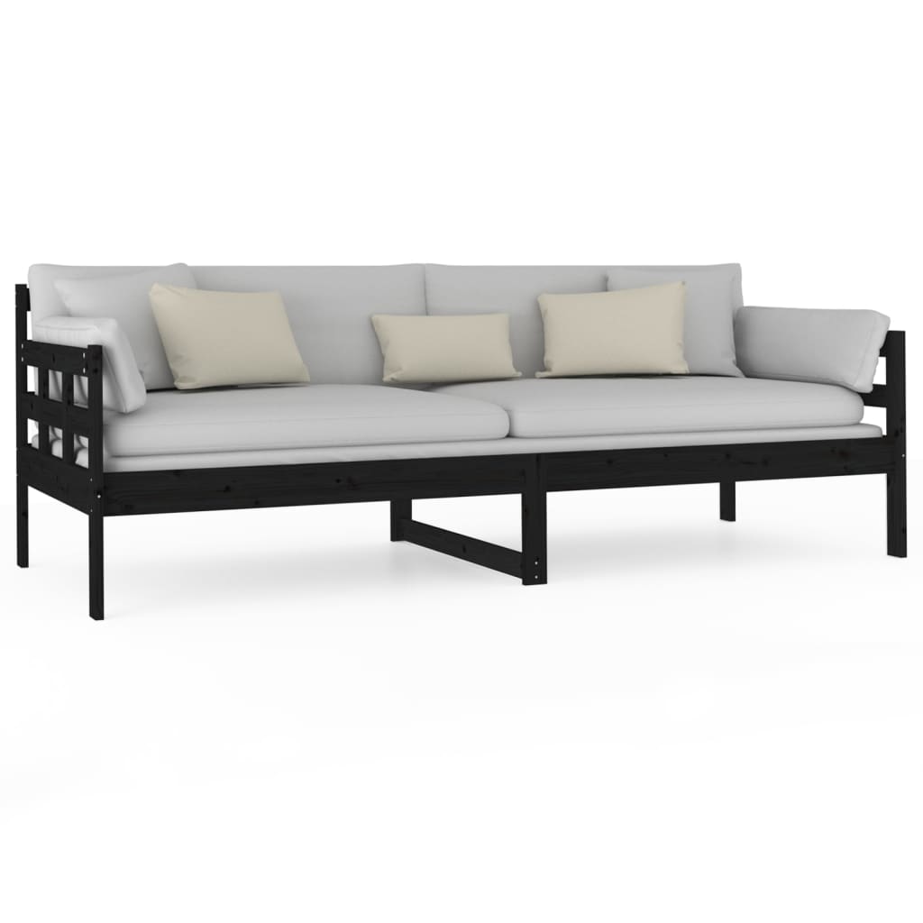 Black Solid Pine Wood Day Bed Frame 80x200 cm - No Mattress Included