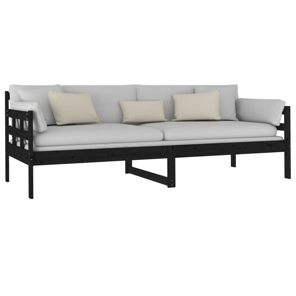 Black Solid Pine Wood Day Bed Frame 80x200 cm - No Mattress Included