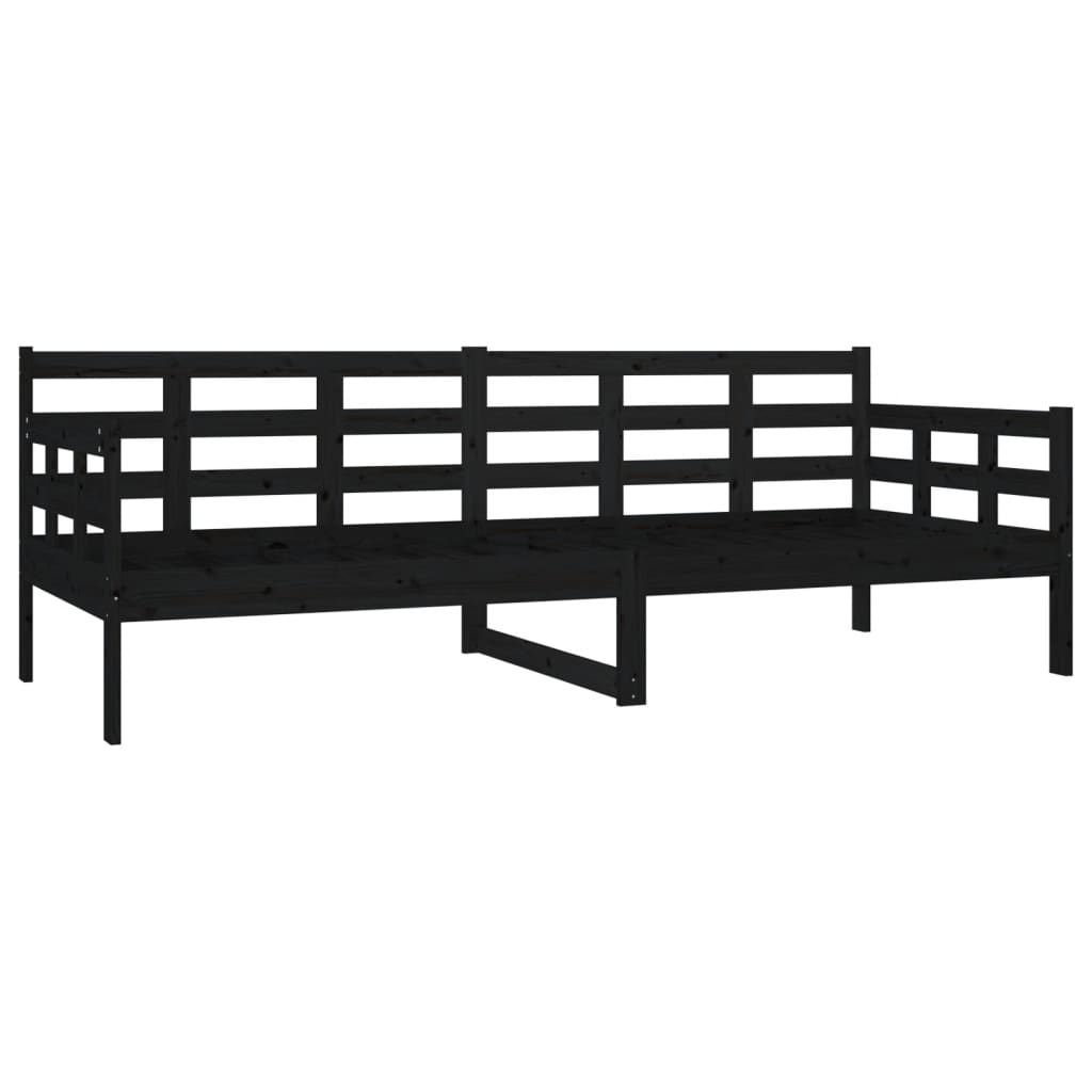 Black Solid Pine Wood Day Bed Frame 80x200 cm - No Mattress Included
