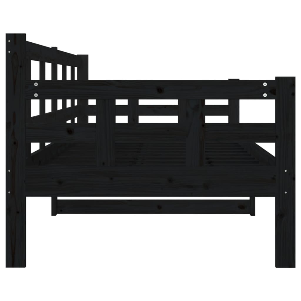Black Solid Pine Wood Day Bed Frame 80x200 cm - No Mattress Included