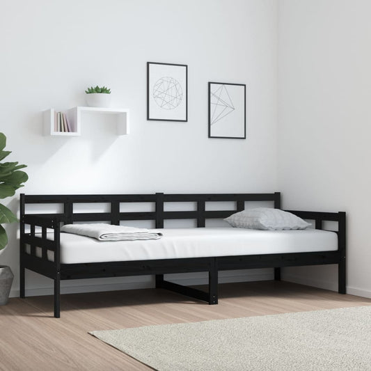 Black Solid Pine Wood Day Bed Frame 80x200 cm - No Mattress Included