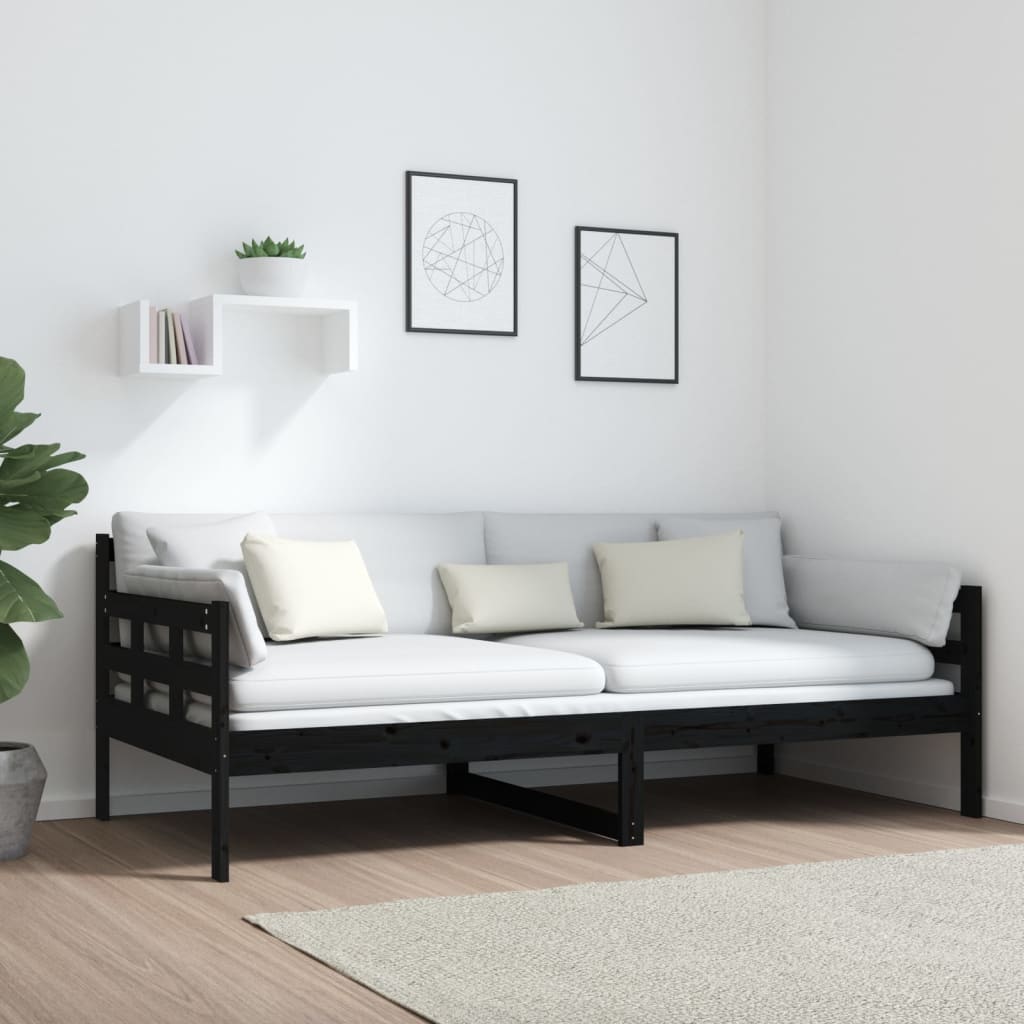 Black Solid Pine Wood Day Bed 90x190 cm - Without Mattress