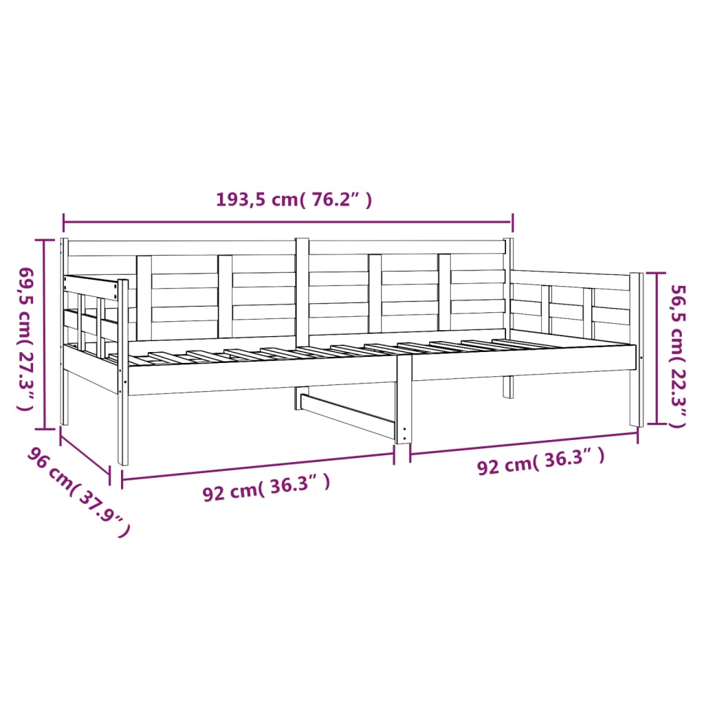 Black Solid Pine Wood Day Bed 90x190 cm - Without Mattress
