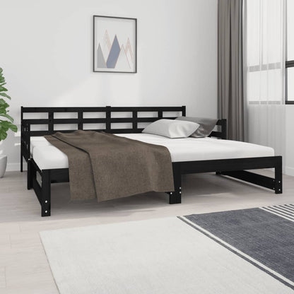 Black Metal Pull-Out Day Bed Frame - 2x(90x190) cm, No Mattress