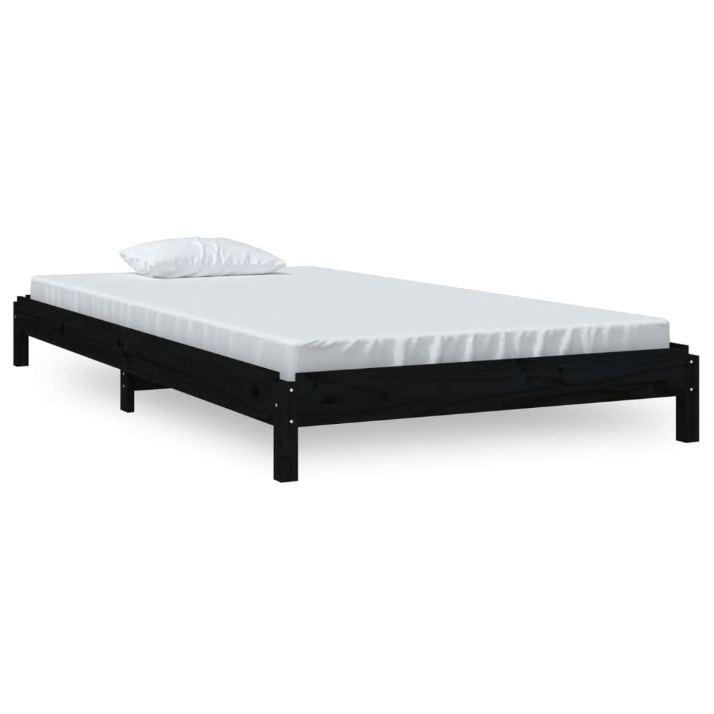 Solid Pine Stack Bed 100x200 cm - Black, No Mattress Included