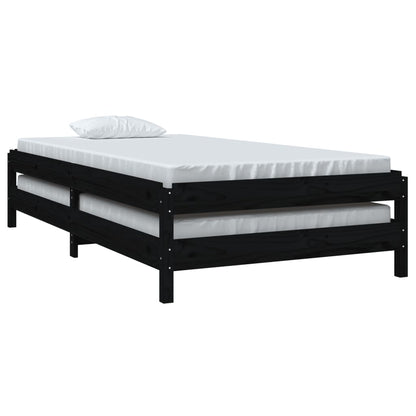 Solid Pine Stack Bed 100x200 cm - Black, No Mattress Included