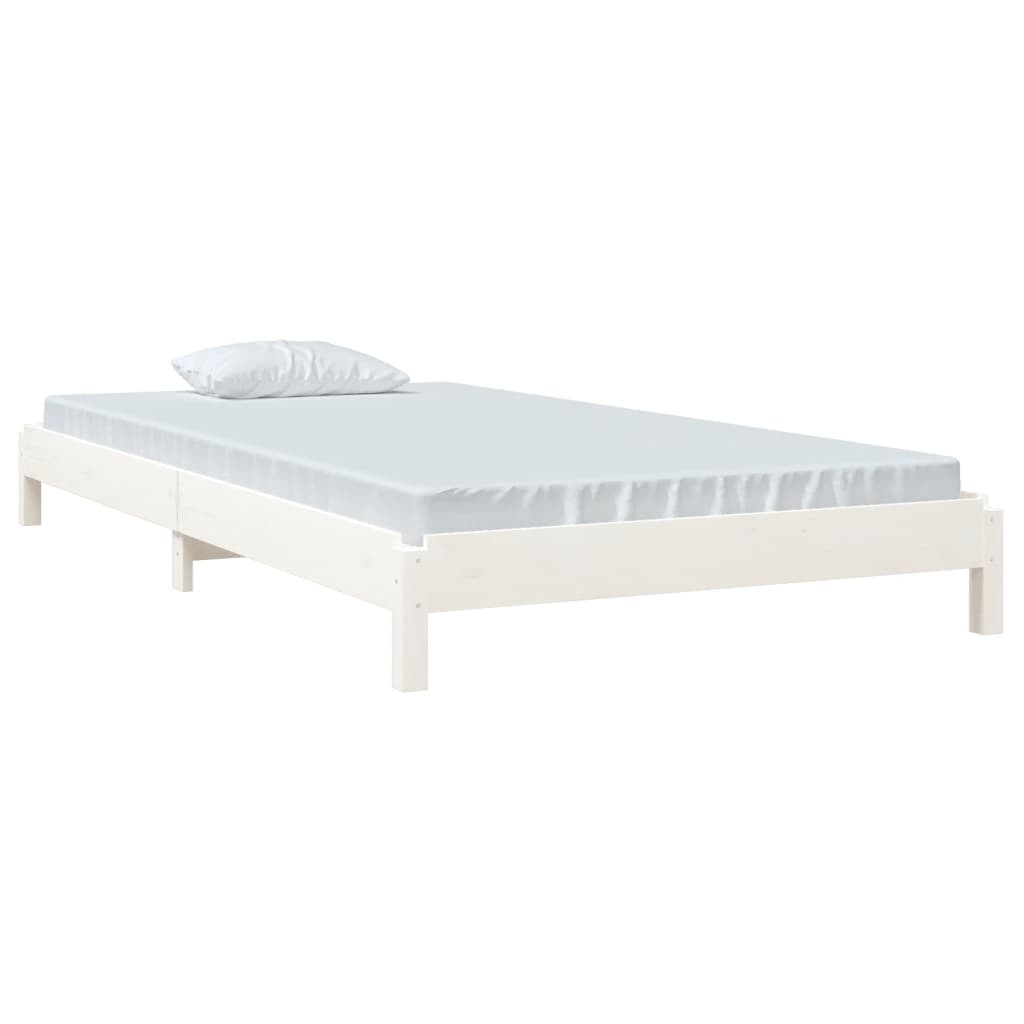 White Solid Pine Wood Stack Bed Frame 80x200 cm - No Mattress Included