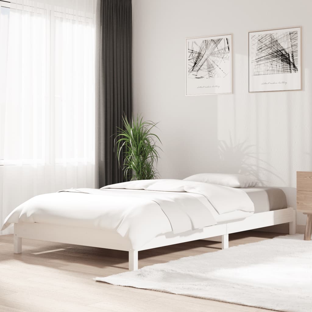 White Solid Pine Wood Stack Bed Frame 80x200 cm - No Mattress Included