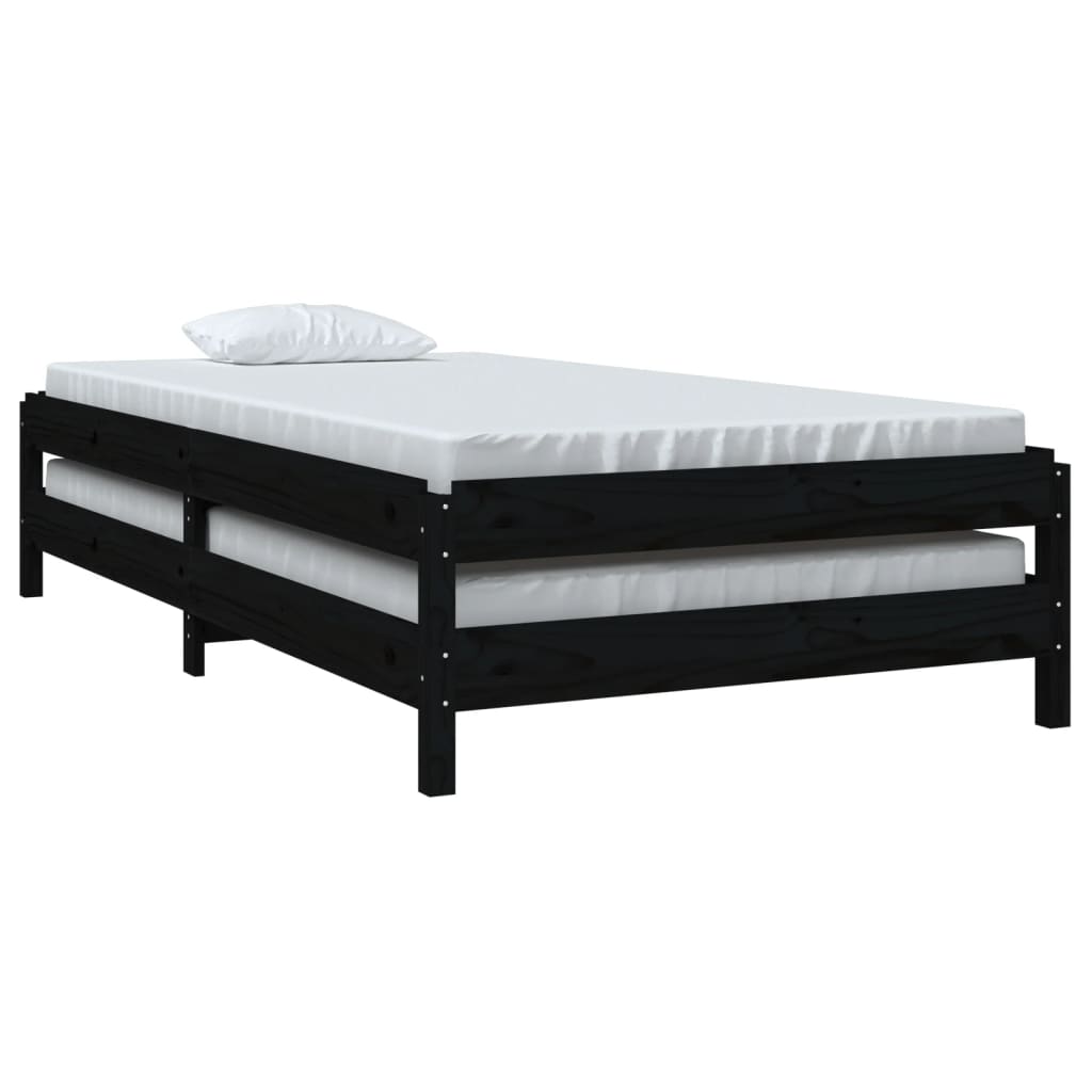 Black Solid Pine Stack Bed Frame 80x200 cm - No Mattress Included