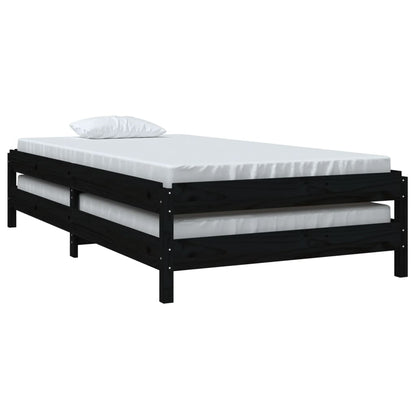 Black Solid Pine Stack Bed Frame 80x200 cm - No Mattress Included