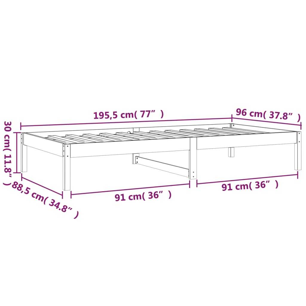Solid Pine Day Bed Frame 90x190 cm - Single Size, No Mattress