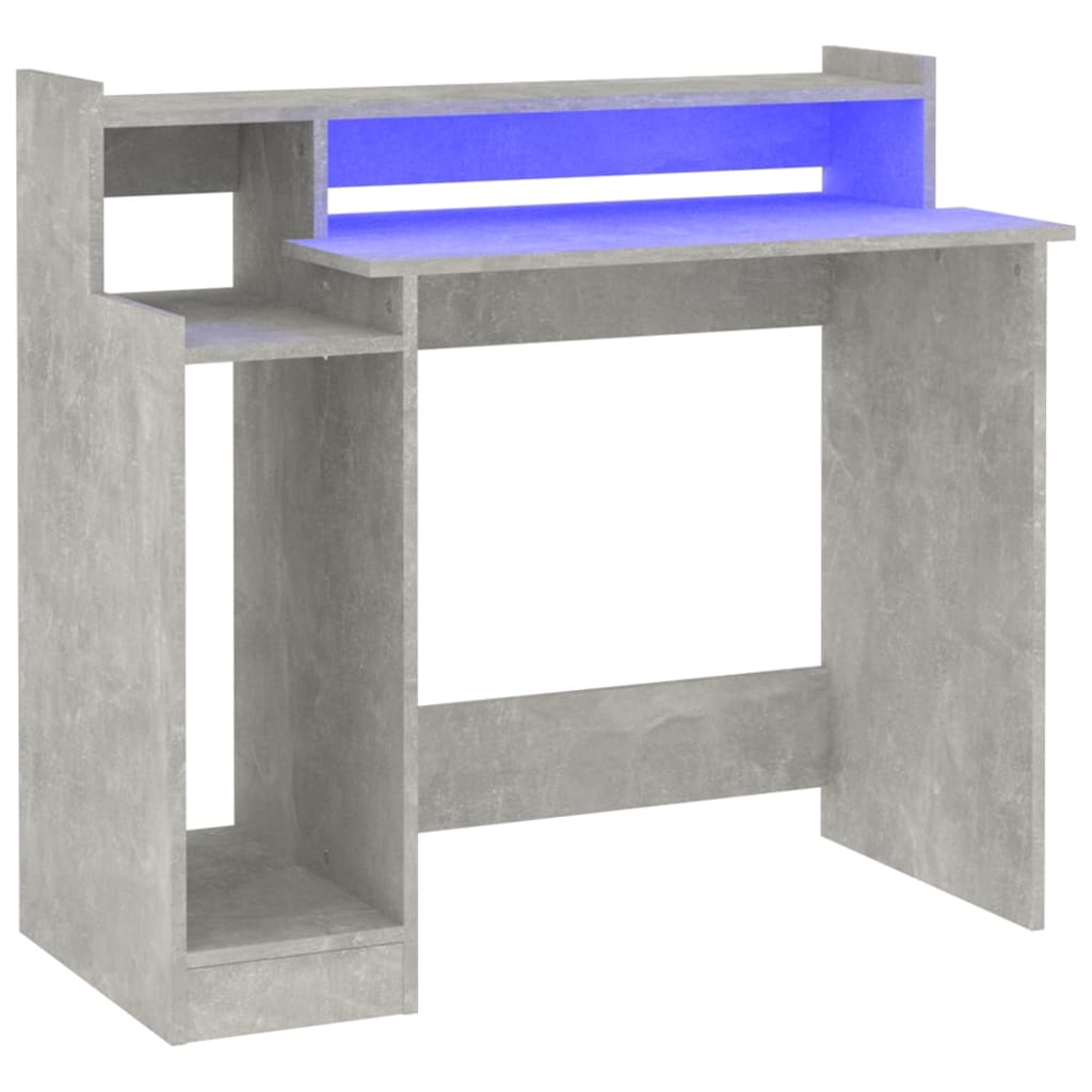 Concrete Grey Desk with LED Lights, 97x45x90 cm, Engineered Wood