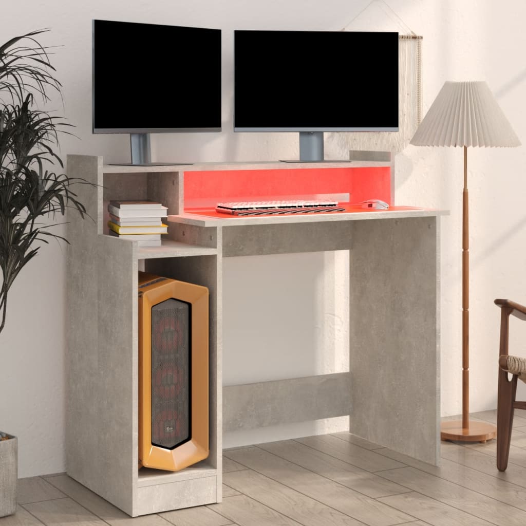 Concrete Grey Desk with LED Lights, 97x45x90 cm, Engineered Wood