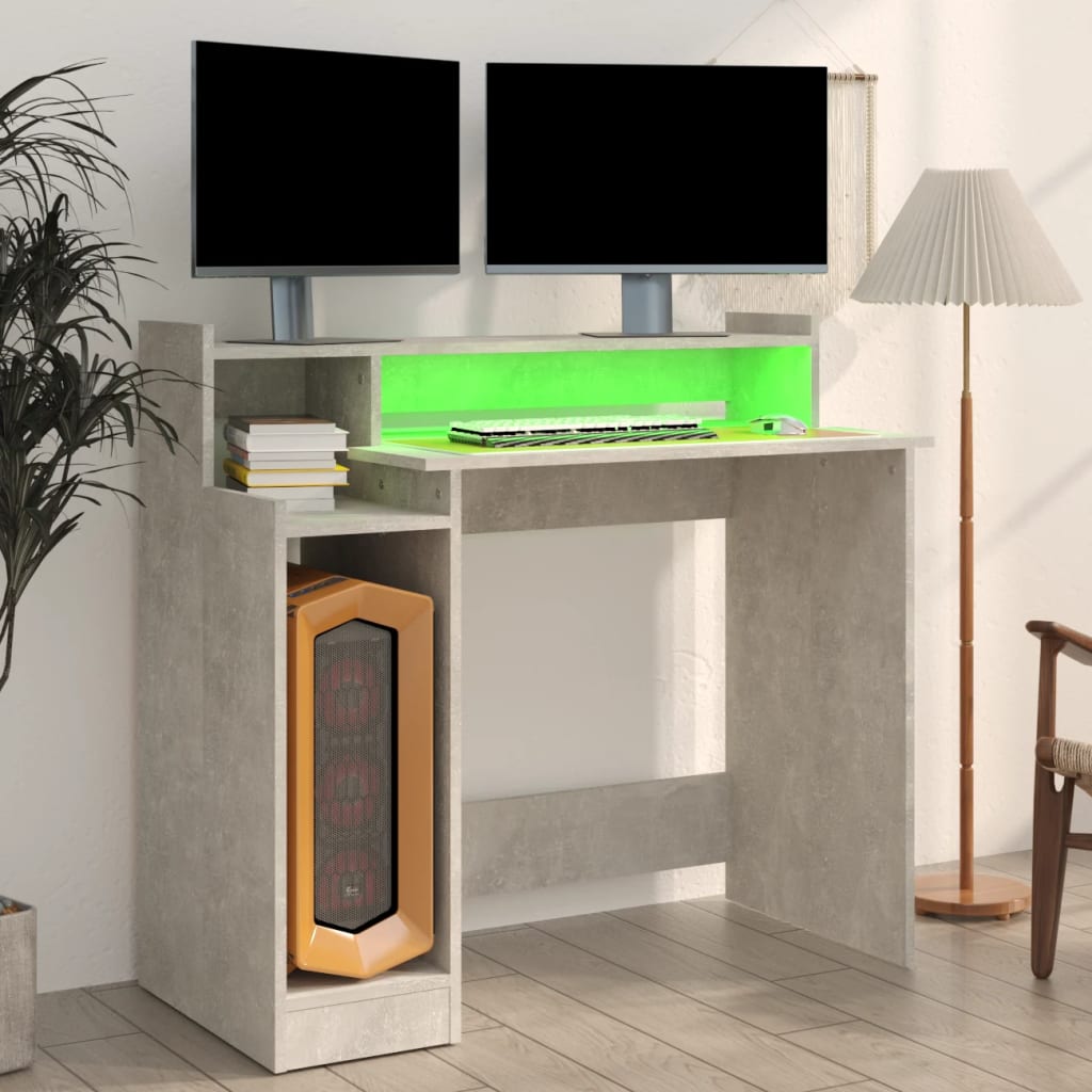 Concrete Grey Desk with LED Lights, 97x45x90 cm, Engineered Wood