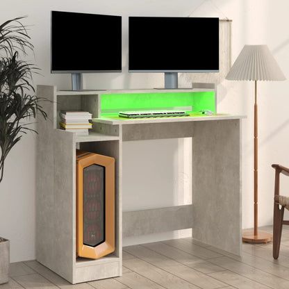 Concrete Grey Desk with LED Lights, 97x45x90 cm, Engineered Wood
