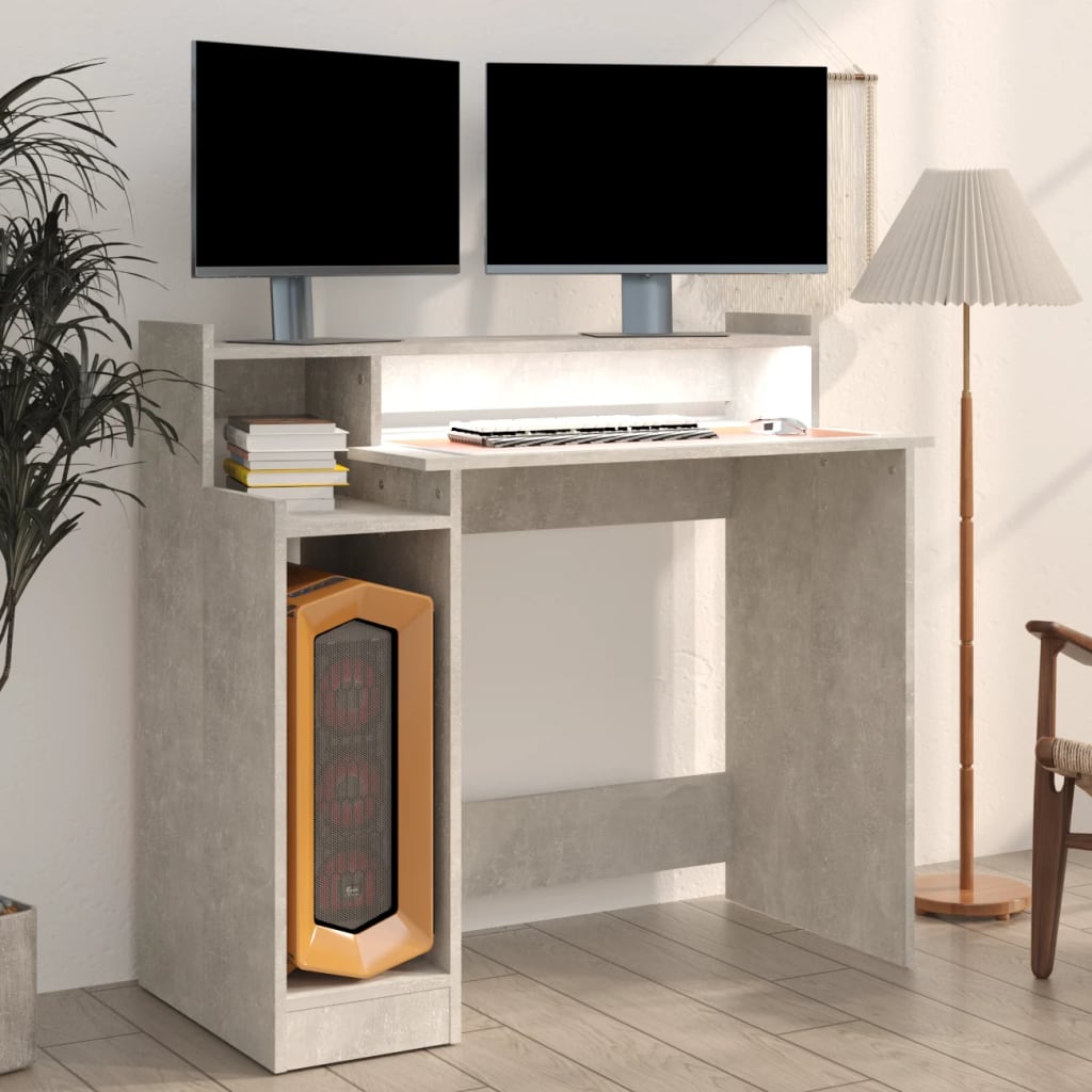 Concrete Grey Desk with LED Lights, 97x45x90 cm, Engineered Wood