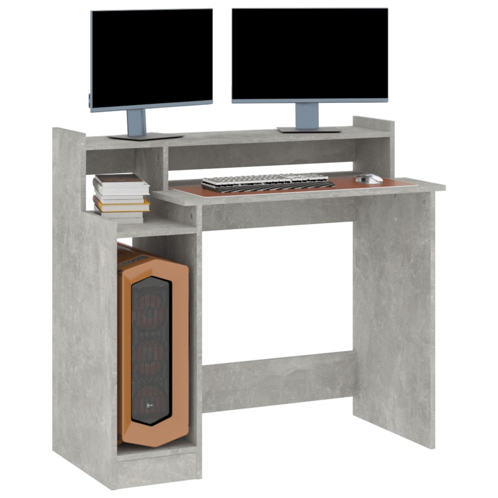 Concrete Grey Desk with LED Lights, 97x45x90 cm, Engineered Wood