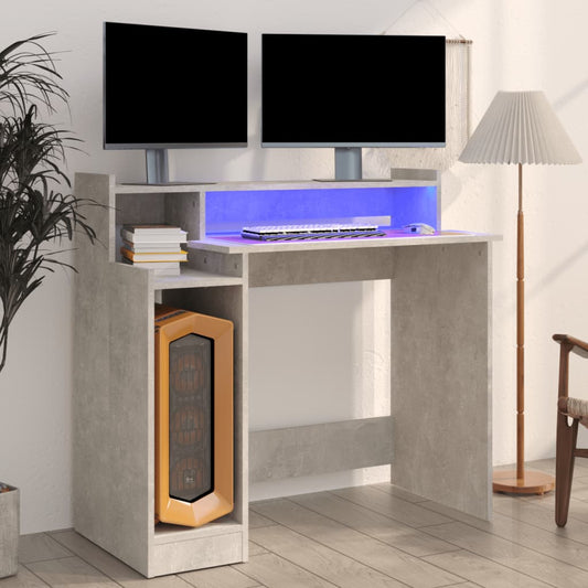 Concrete Grey Desk with LED Lights, 97x45x90 cm, Engineered Wood