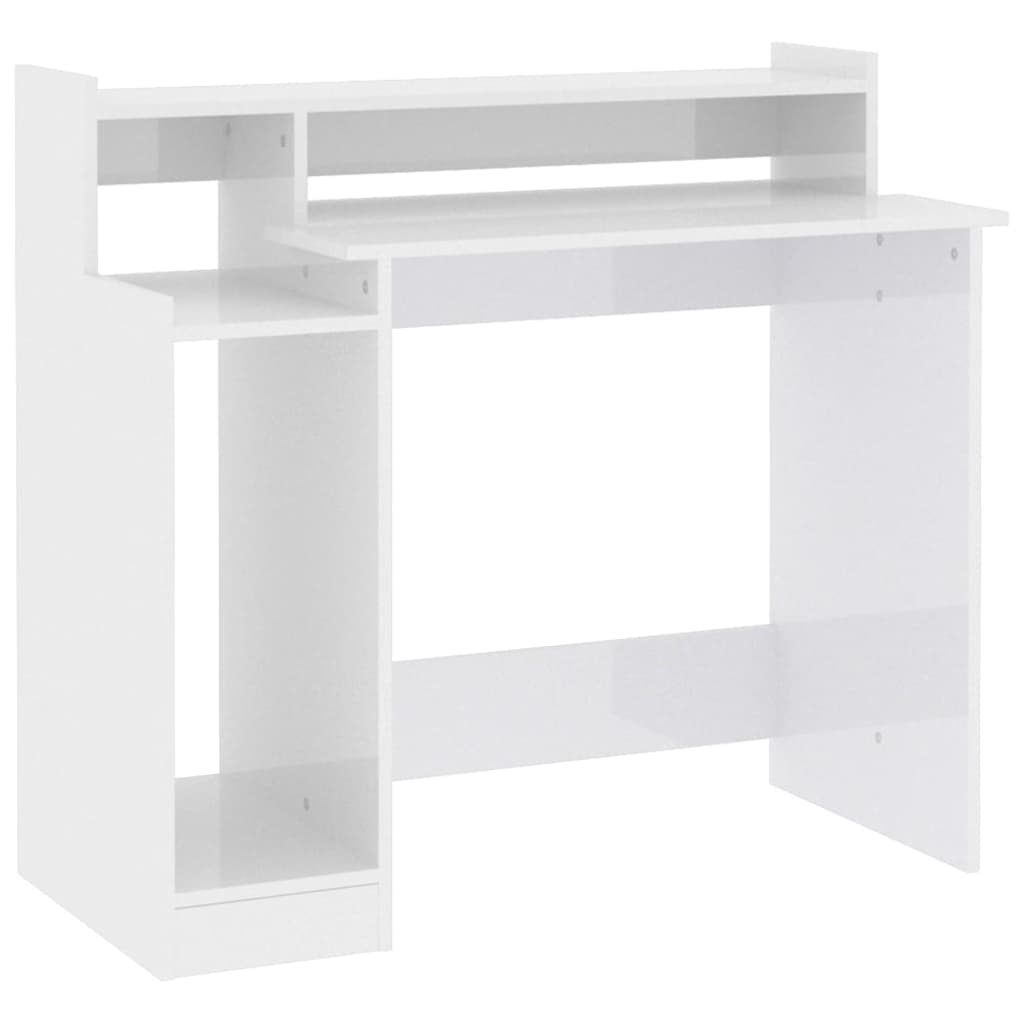 High Gloss White Desk w/ LED Lights - 97x45x90 cm Engineered Wood