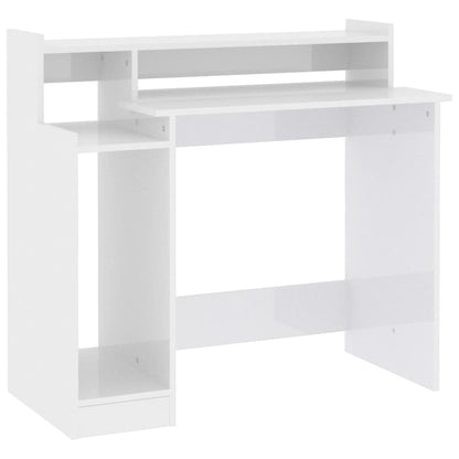 High Gloss White Desk w/ LED Lights - 97x45x90 cm Engineered Wood