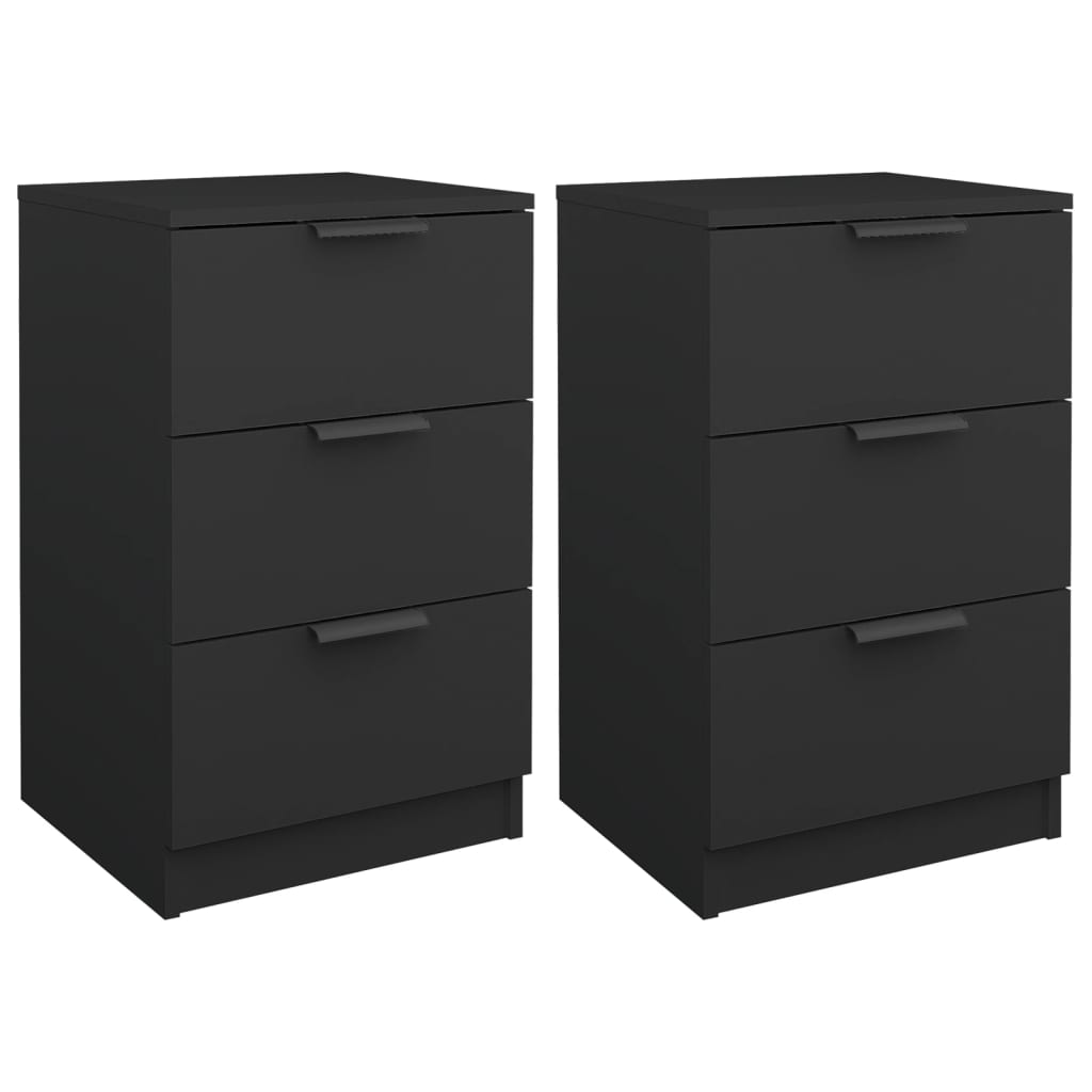 Black Bedside Cabinets Set of 2 - Sleek Design, 40x36x65 cm