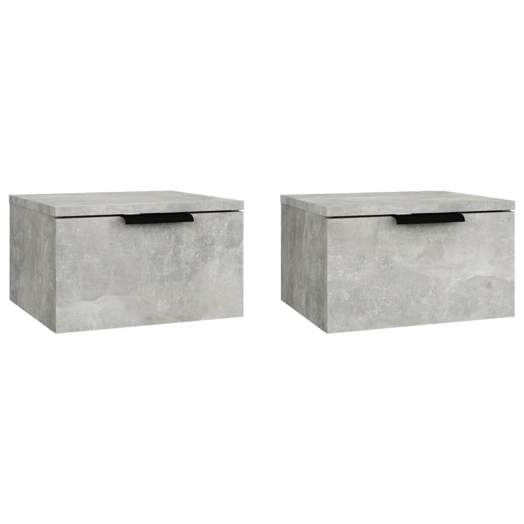 Concrete Grey Wall-Mounted Bedside Cabinets Set of 2 - 34x30x20 cm