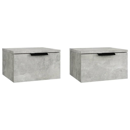 Concrete Grey Wall-Mounted Bedside Cabinets Set of 2 - 34x30x20 cm