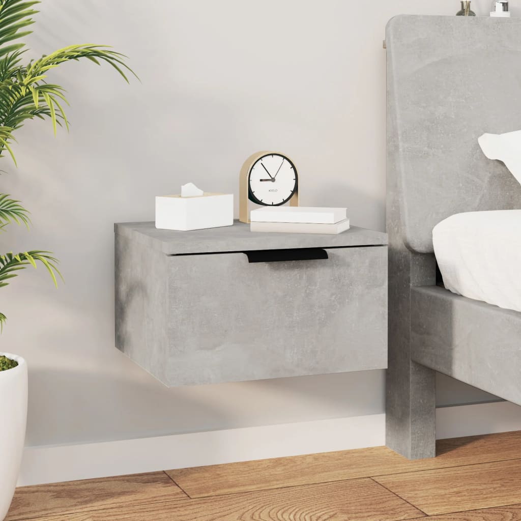 Concrete Grey Wall-Mounted Bedside Cabinets Set of 2 - 34x30x20 cm