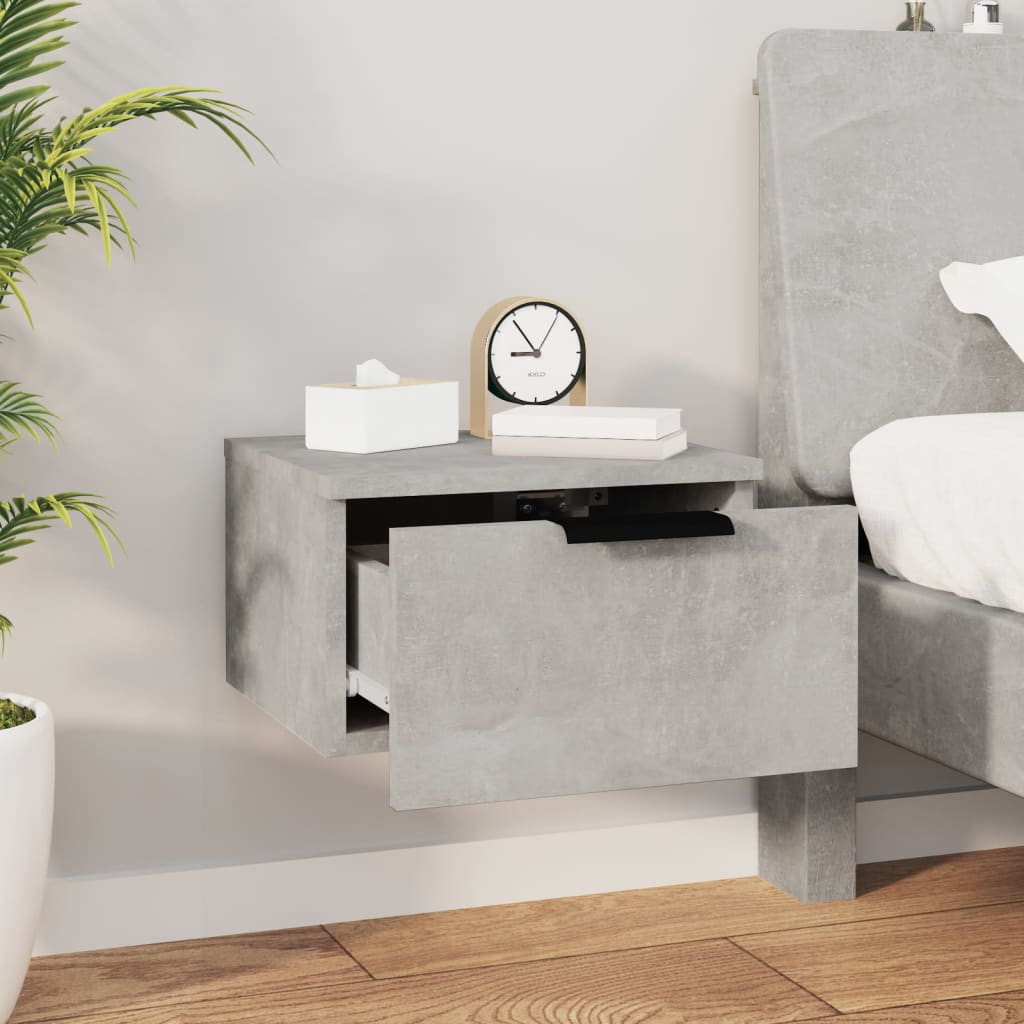 Concrete Grey Wall-Mounted Bedside Cabinets Set of 2 - 34x30x20 cm