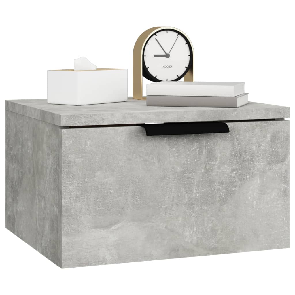 Concrete Grey Wall-Mounted Bedside Cabinets Set of 2 - 34x30x20 cm
