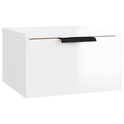 White High-Gloss Wall-Mounted Bedside Cabinet, 34x30x20 cm