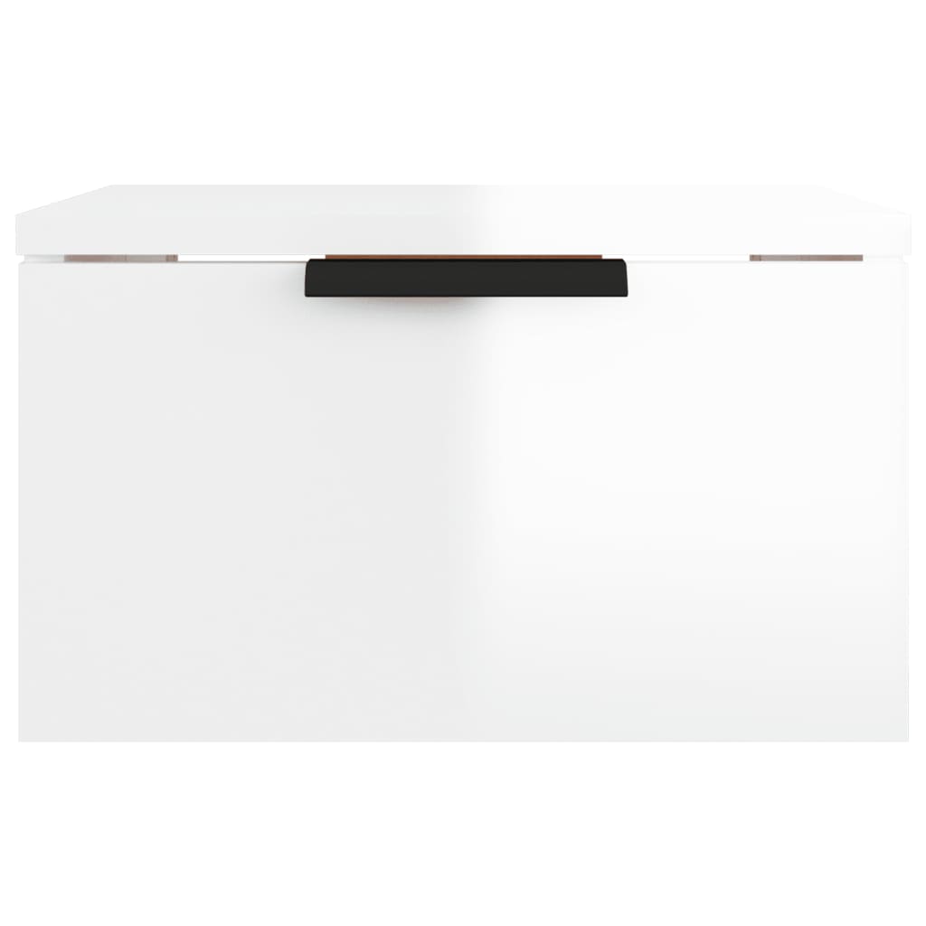 White High-Gloss Wall-Mounted Bedside Cabinet, 34x30x20 cm