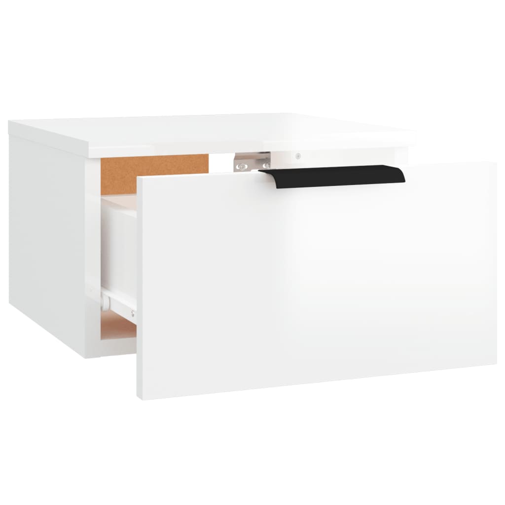White High-Gloss Wall-Mounted Bedside Cabinet, 34x30x20 cm