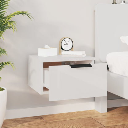 White High-Gloss Wall-Mounted Bedside Cabinet, 34x30x20 cm